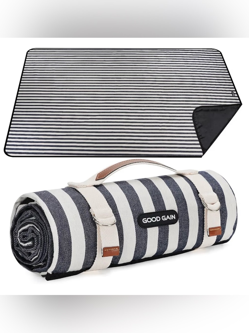 Good Gain New Navy and White Striped Picnic Blanket